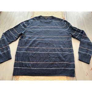 Banana Republic Blue Tan Stripe 100% Merino Wool Sweater Mens Size XL Crew Neck